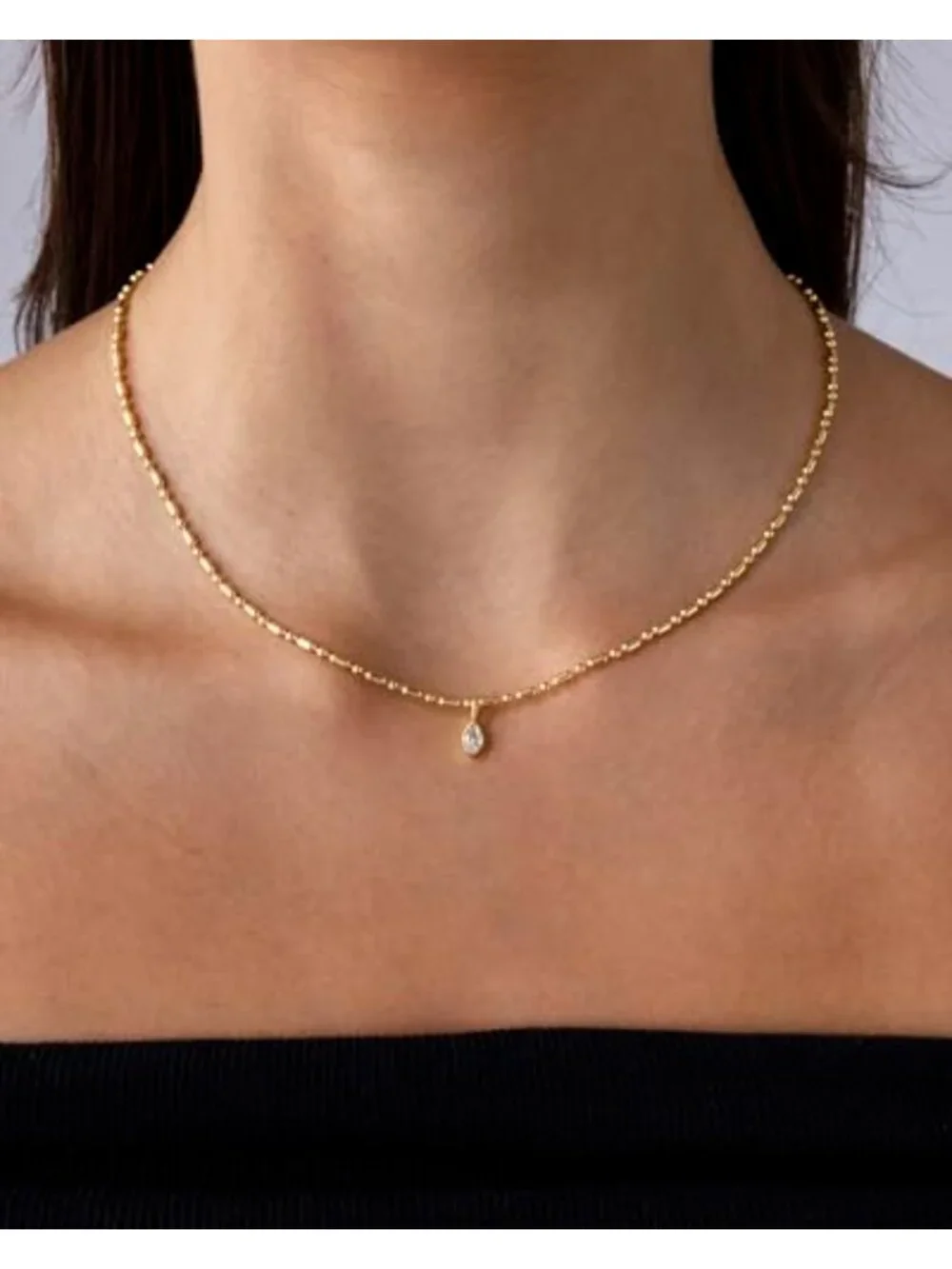 14K Gold Plated Marquise Solitaire Pendant Necklace 16-18